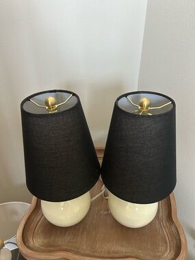 Kate Spade Black Shade Ceramic Table Lamp Pair with Gold Accent